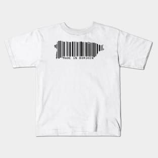 Puerto Rico Map Made in Boriken Barcode Black Design Kids T-Shirt